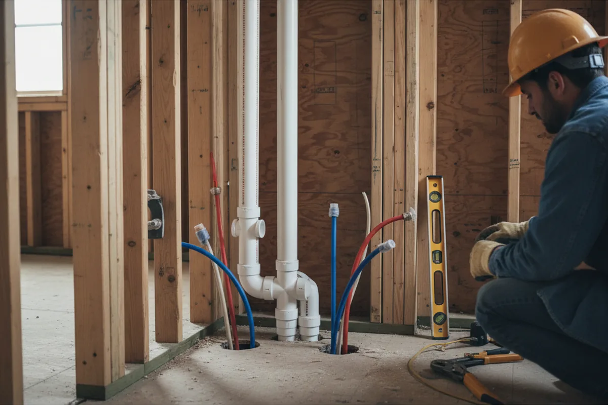 Drain and supply rough-in during Sump Pump Repair in Lancaster